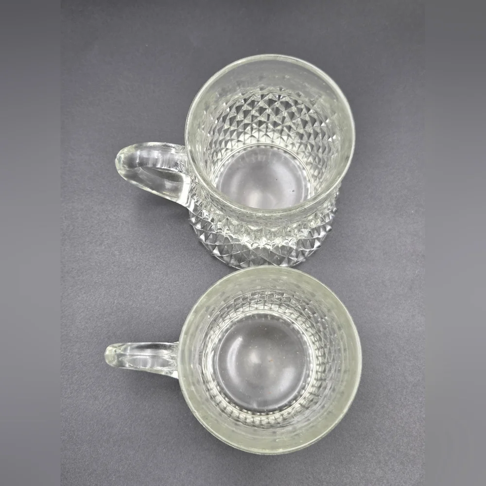 Indiana Glass Diamond Point‎ Handled Coffee Mug Clear Cup Beer Set of 2